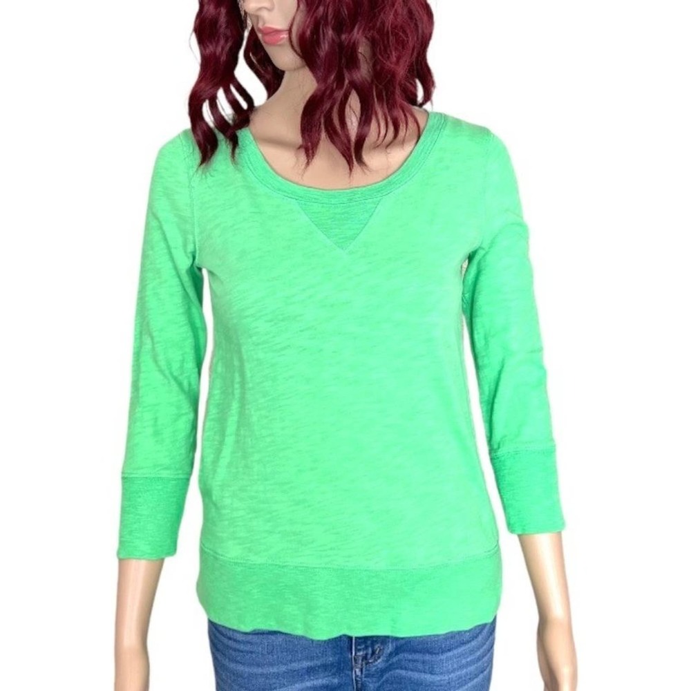 J Crew Lightweight Jersey Pullover Womens XXS Lime Green 3/4 Sleeves Crew
